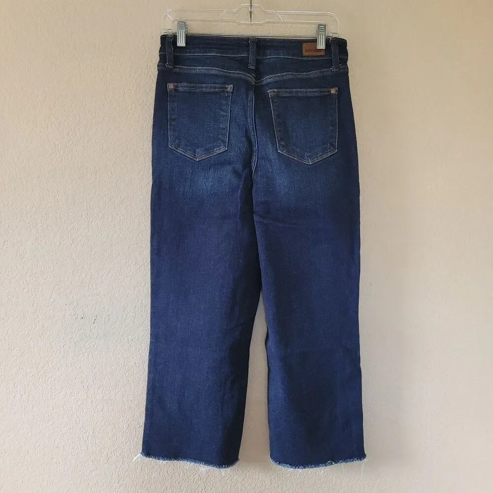 Judy Blue High Waist Wide Leg Denim Jeans Size 7 28 Dark Wash Pockets Stretch